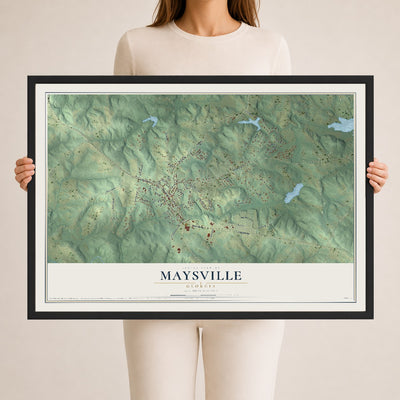 Maysville, Georgia map print, 24" x 36" W/ Black Ayous Wood Frame mockup