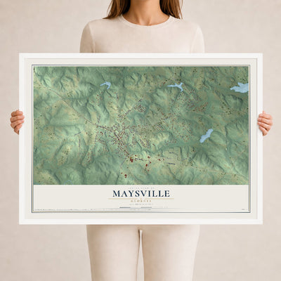 Maysville, Georgia map print, 24" x 36" W/ White Ayous Wood Frame mockup