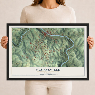 McCaysville, Georgia map print, 12" x 18" W/ Black Ayous Wood Frame mockup