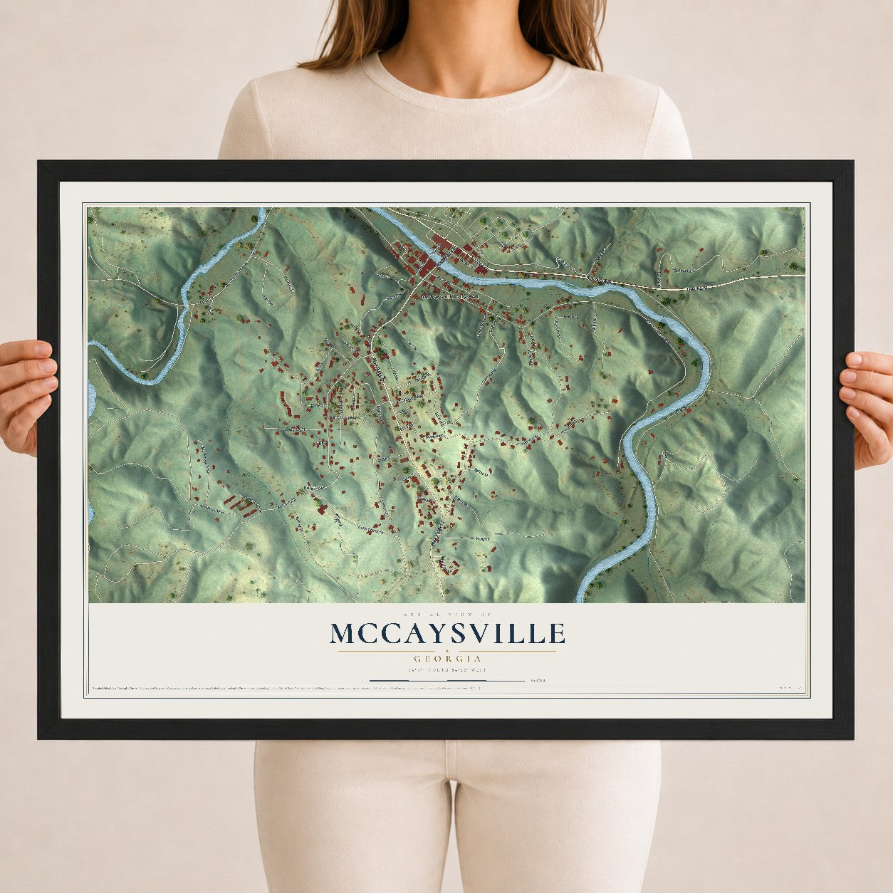 McCaysville, Georgia map print, 18" x 24" W/ Black Ayous Wood Frame mockup