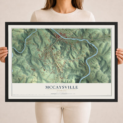 McCaysville, Georgia map print, 18" x 24" W/ Black Ayous Wood Frame mockup