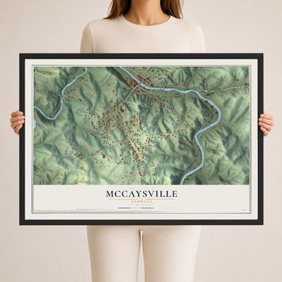 McCaysville, Georgia map print, 24" x 36" W/ Black Ayous Wood Frame mockup