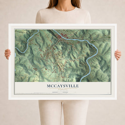 McCaysville, Georgia map print, 24" x 36" W/ White Ayous Wood Frame mockup