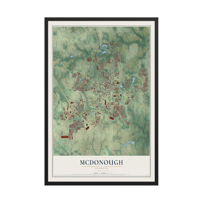 McDonough, Georgia map print, 12" x 18" W/ Black Ayous Wood Frame mockup