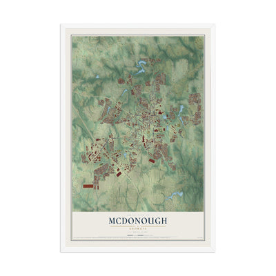 McDonough, Georgia map print, 12" x 18" W/ White Ayous Wood Frame mockup