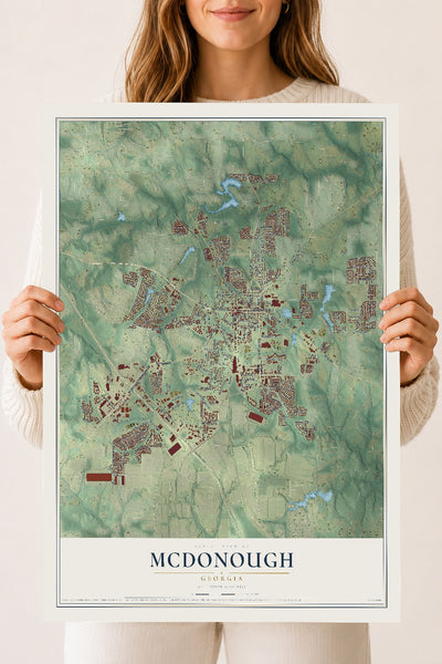 McDonough, Georgia map print, 18" x 24" Archival Matte Print mockup