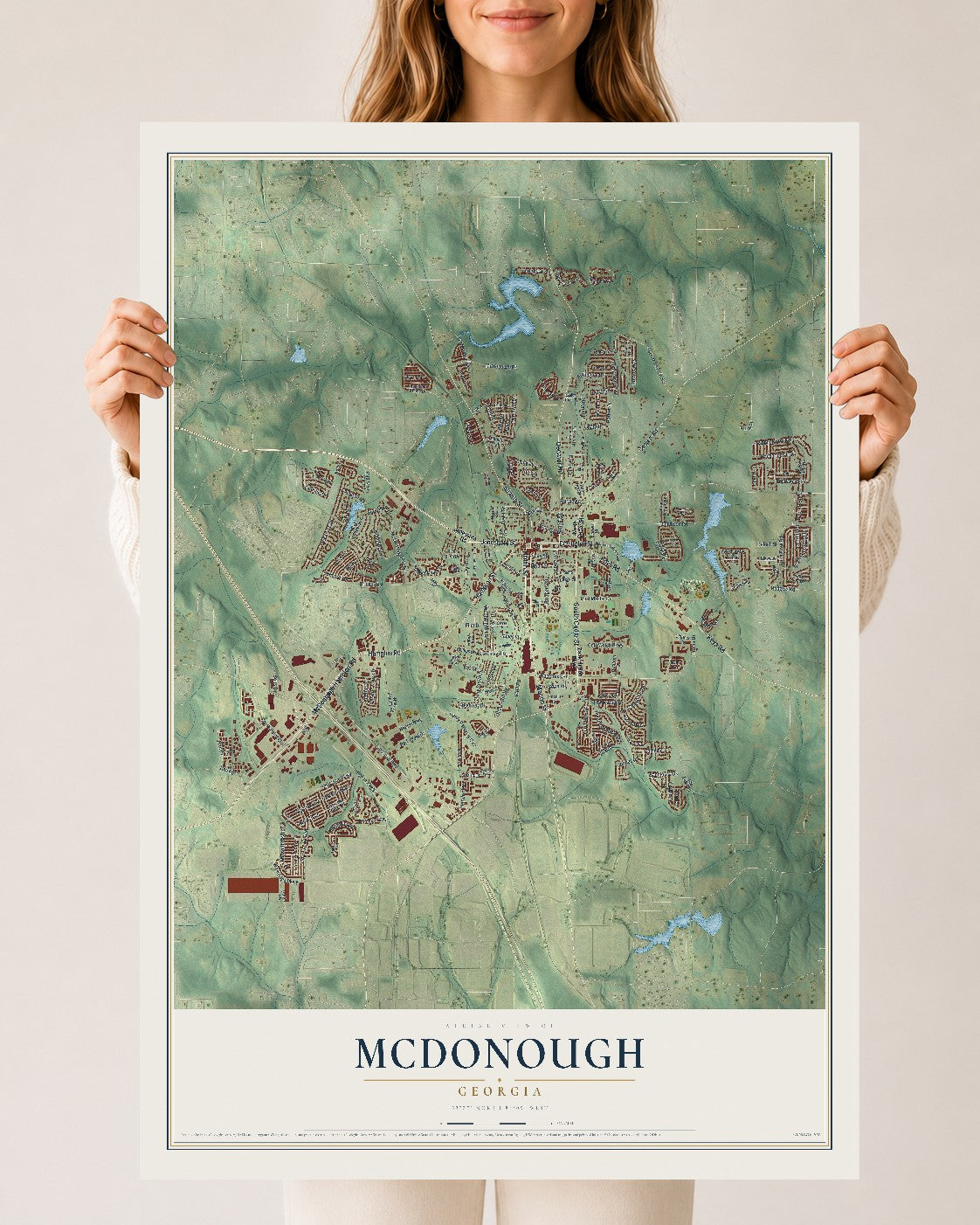 McDonough, Georgia map print, 24" x 36" Archival Matte Print mockup