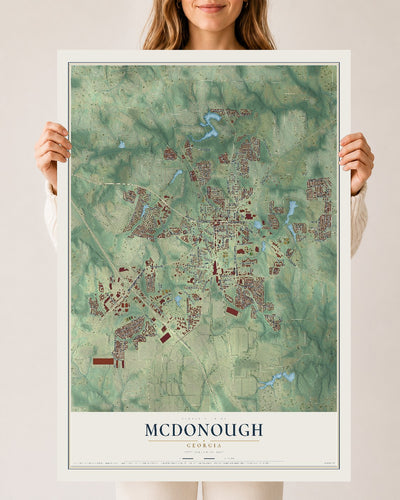 McDonough, Georgia map print, 24" x 36" Archival Matte Print mockup
