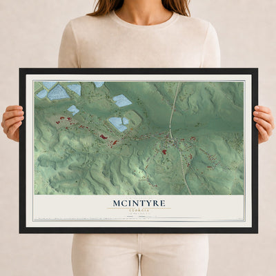 McIntyre, Georgia map print, 12" x 18" W/ Black Ayous Wood Frame mockup