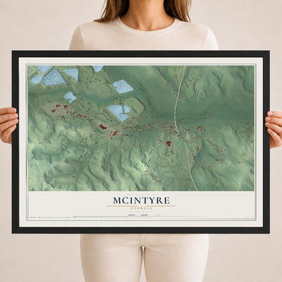 McIntyre, Georgia map print, 18" x 24" W/ Black Ayous Wood Frame mockup