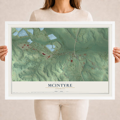 McIntyre, Georgia map print, 18" x 24" W/ White Ayous Wood Frame mockup