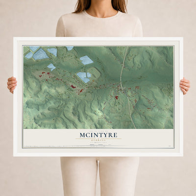 McIntyre, Georgia map print, 24" x 36" W/ White Ayous Wood Frame mockup