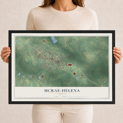 McRae-Helena, Georgia map print, 12" x 18" W/ Black Ayous Wood Frame mockup