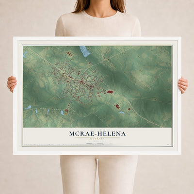 McRae-Helena, Georgia map print, 24" x 36" W/ White Ayous Wood Frame mockup