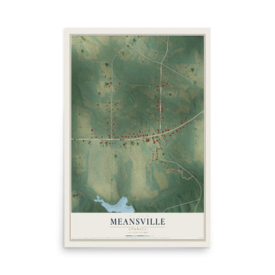 Meansville, Georgia map print, 12" x 18" Archival Matte Print mockup