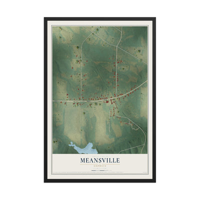 Meansville, Georgia map print, 12" x 18" W/ Black Ayous Wood Frame mockup