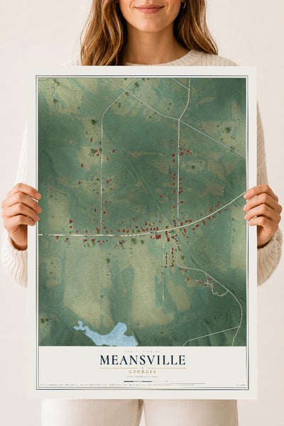 Meansville, Georgia map print, 18" x 24" Archival Matte Print mockup