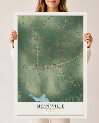 Meansville, Georgia map print, 24" x 36" Archival Matte Print mockup