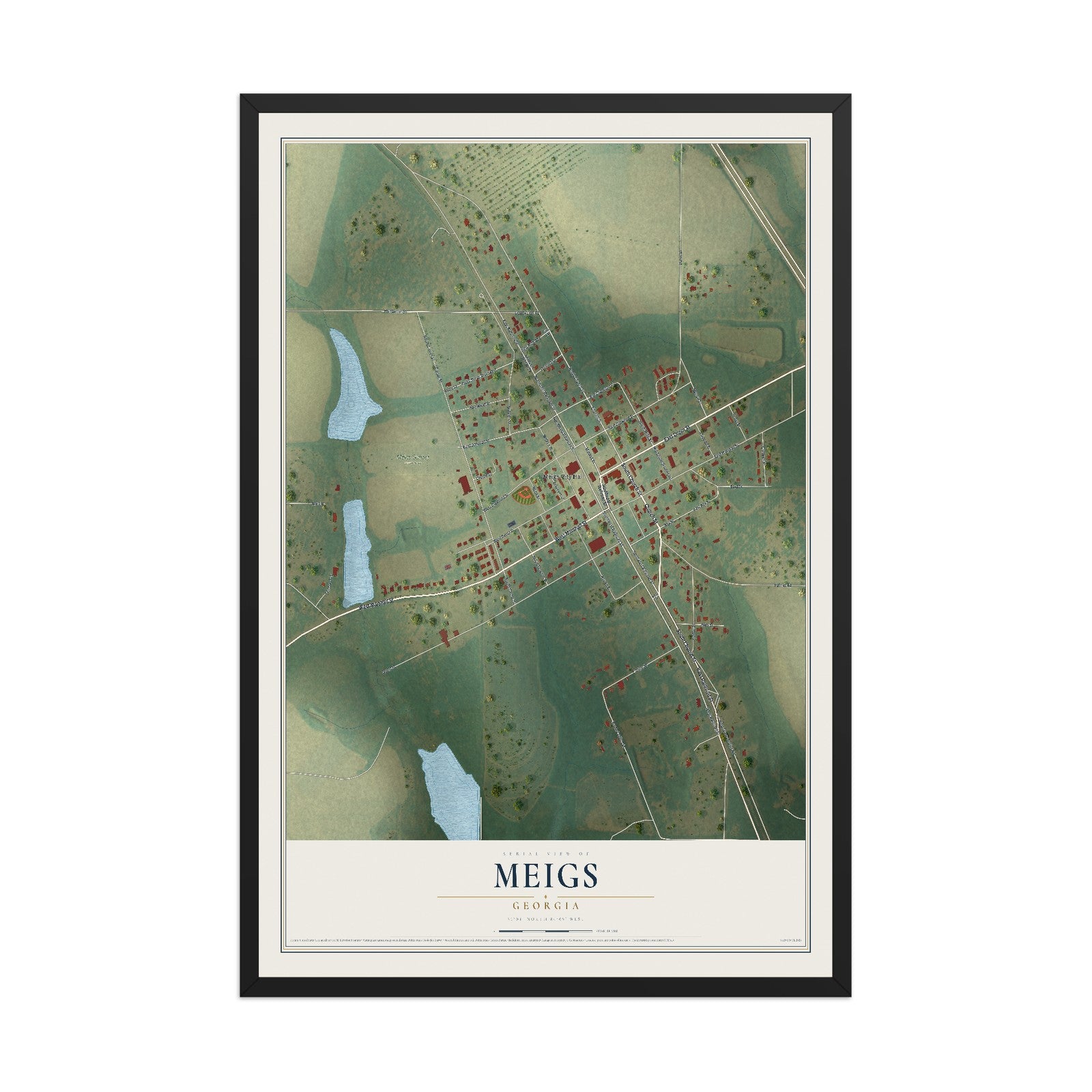 Meigs, Georgia map print, 12" x 18" W/ Black Ayous Wood Frame mockup