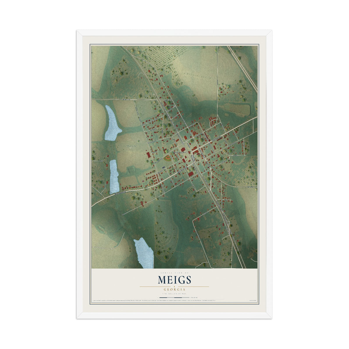 Meigs, Georgia map print, 12" x 18" W/ White Ayous Wood Frame mockup