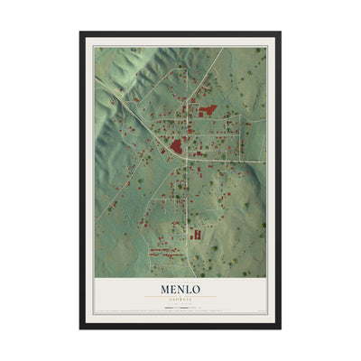 Menlo, Georgia map print, 12" x 18" W/ Black Ayous Wood Frame mockup