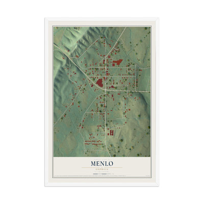 Menlo, Georgia map print, 12" x 18" W/ White Ayous Wood Frame mockup
