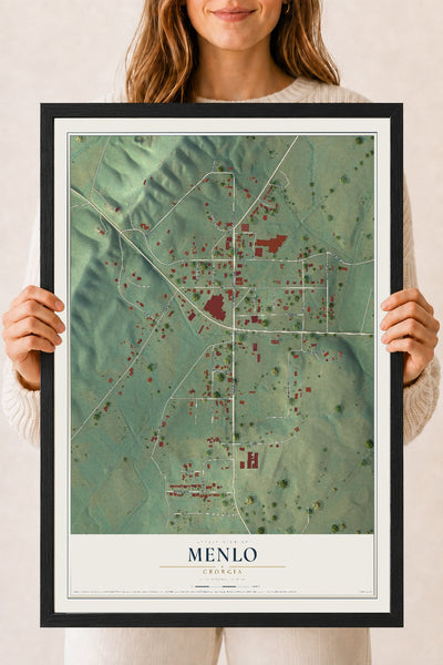 Menlo, Georgia map print, 18" x 24" W/ Black Ayous Wood Frame mockup