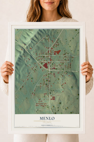 Menlo, Georgia map print, 18" x 24" W/ White Ayous Wood Frame mockup
