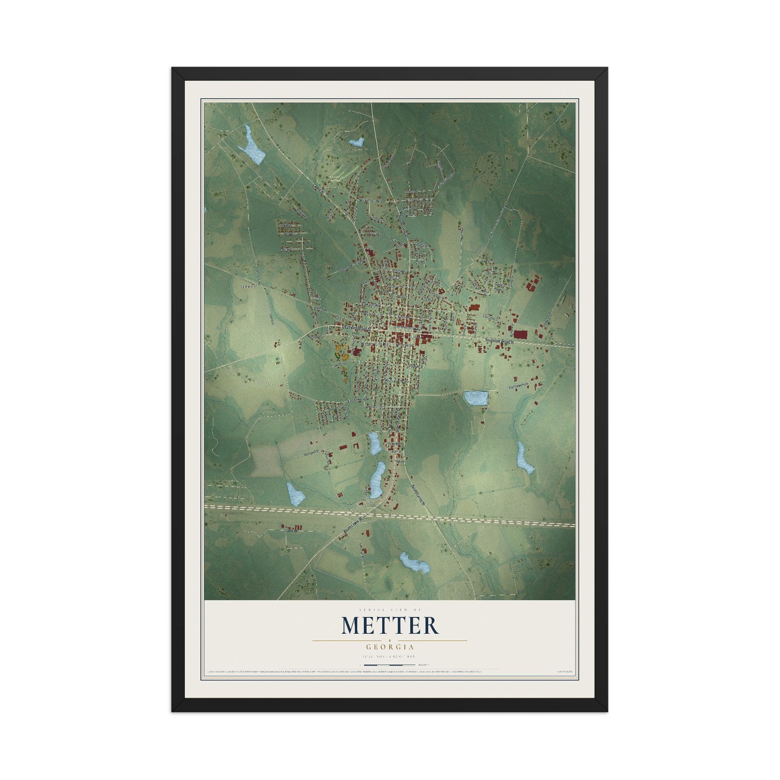 Metter, Georgia map print, 12" x 18" W/ Black Ayous Wood Frame mockup