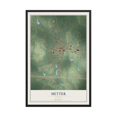 Metter, Georgia map print, 12" x 18" W/ Black Ayous Wood Frame mockup