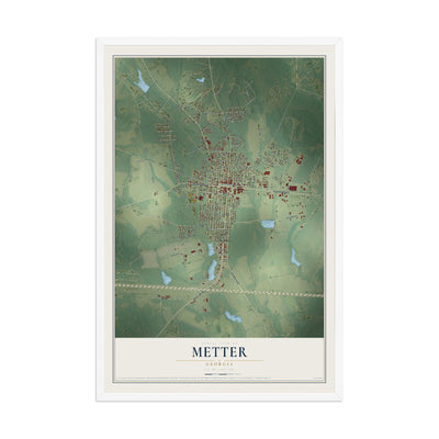 Metter, Georgia map print, 12" x 18" W/ White Ayous Wood Frame mockup
