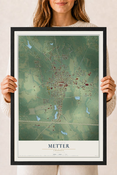 Metter, Georgia map print, 18" x 24" W/ Black Ayous Wood Frame mockup