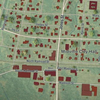 Close-up 1 of the Midville, Georgia map artwork