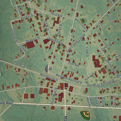 Close-up 1 of the Milan, Georgia map artwork