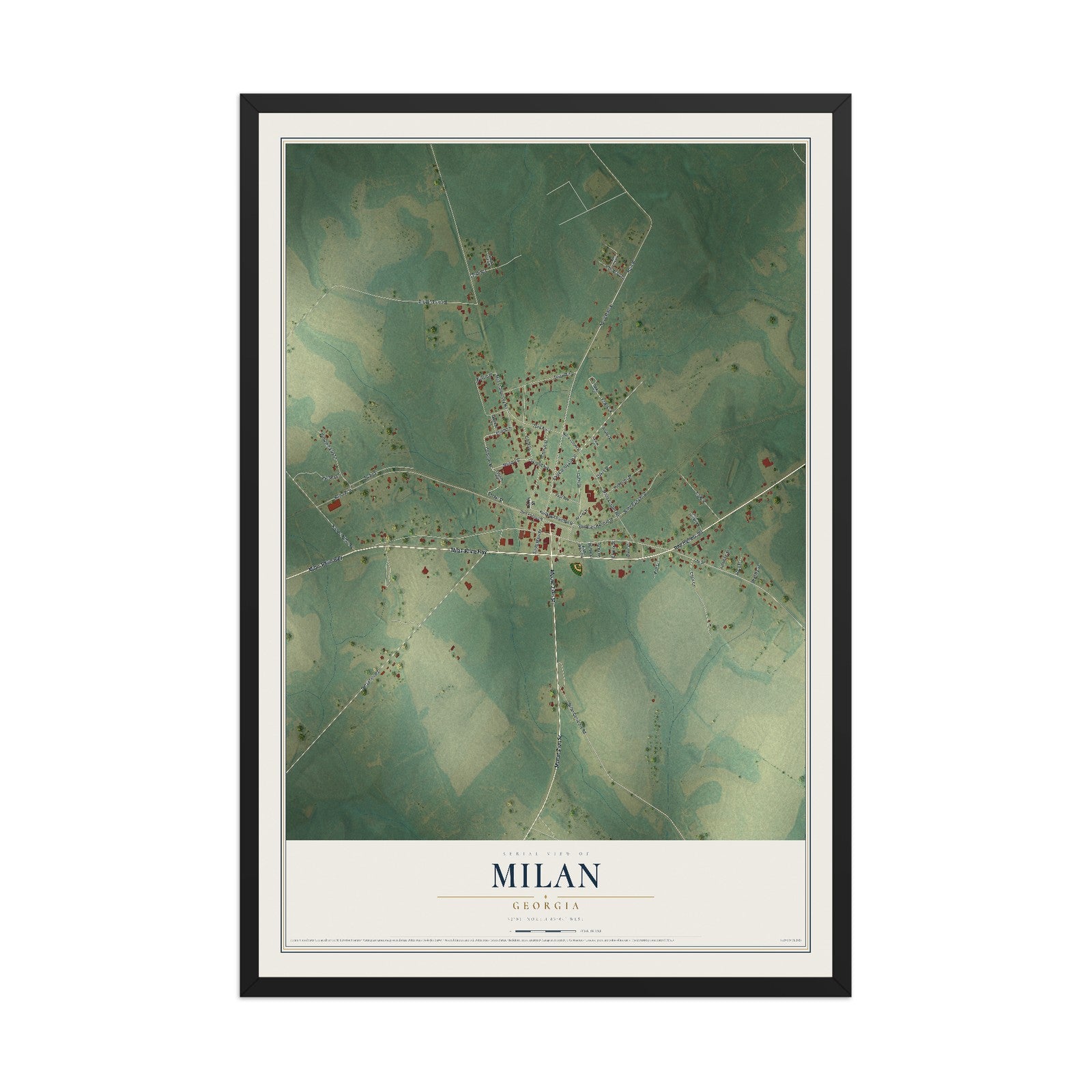 Milan, Georgia map print, 12" x 18" W/ Black Ayous Wood Frame mockup