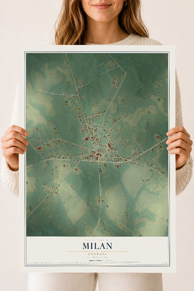 Milan, Georgia map print, 18" x 24" Archival Matte Print mockup