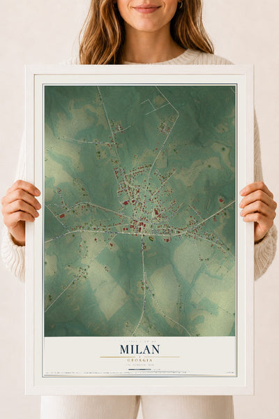 Milan, Georgia map print, 18" x 24" W/ White Ayous Wood Frame mockup