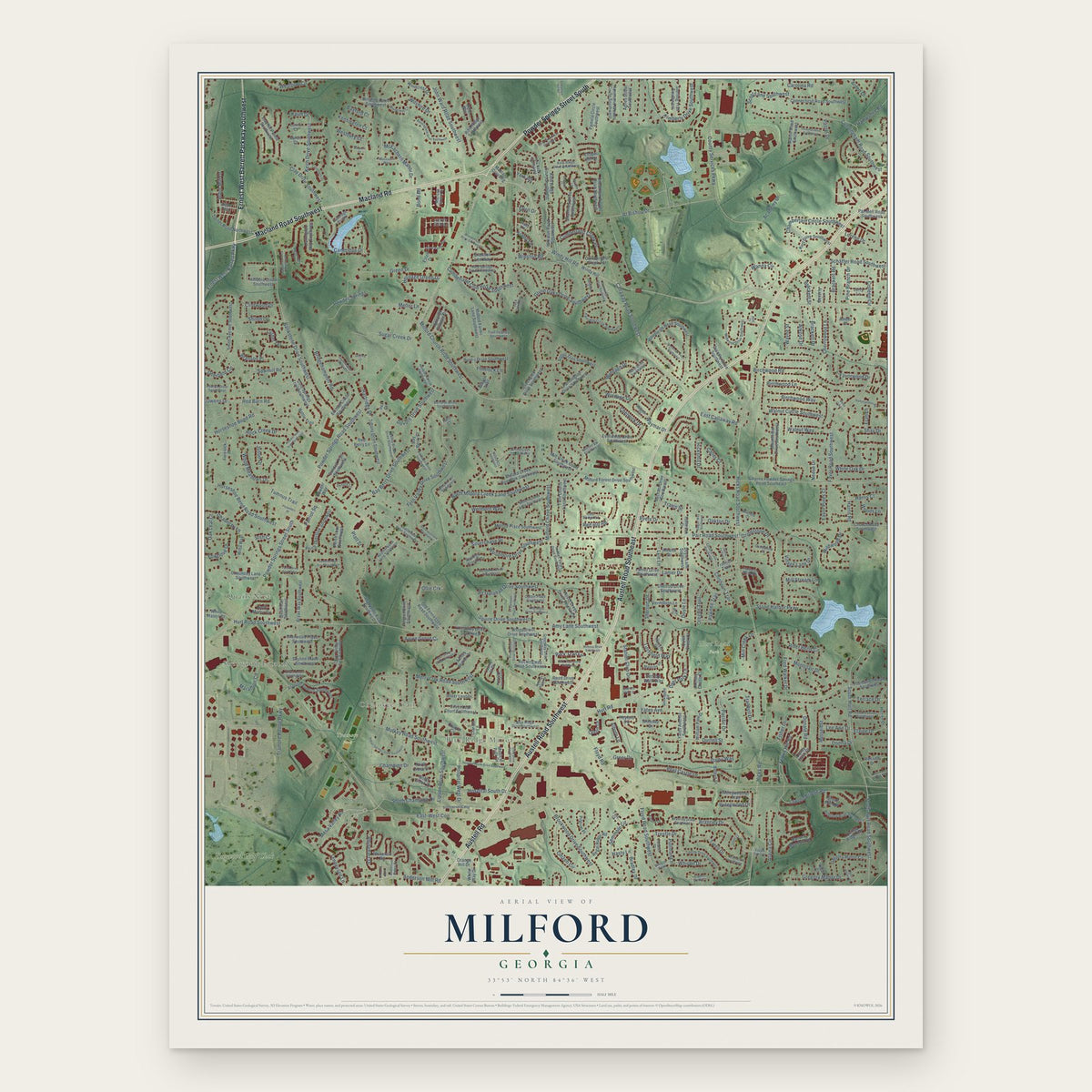 Milford, Georgia map print, the full design