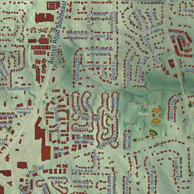 Close-up of the map of Milford, Georgia print showing street and building detail