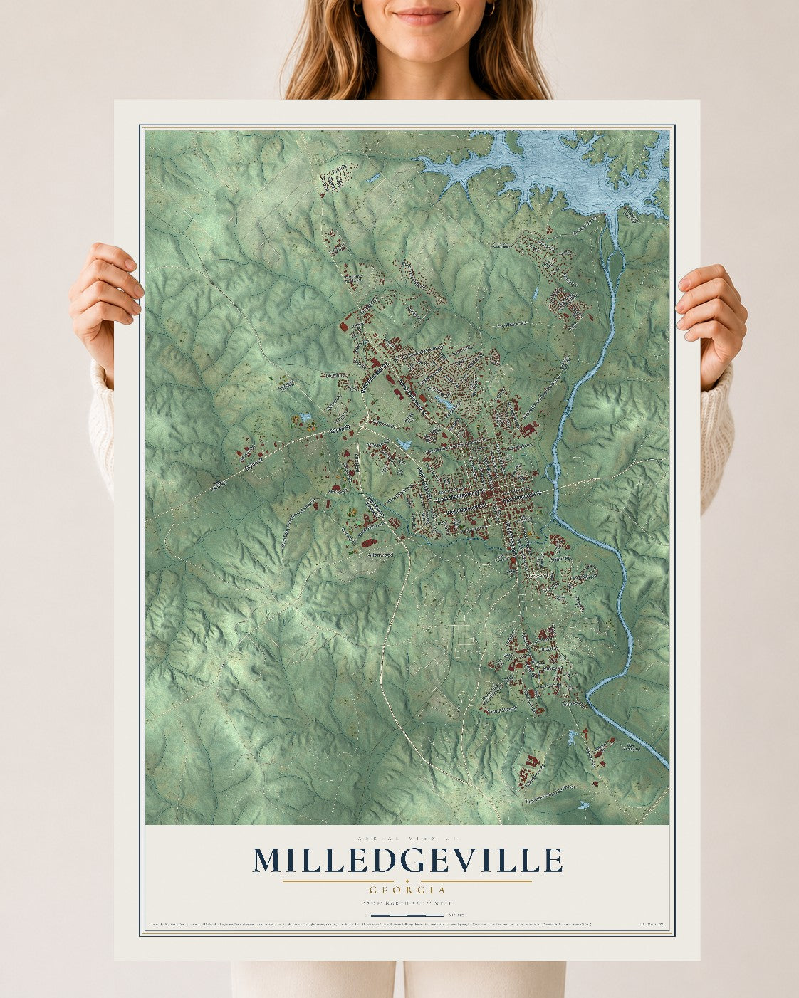 Milledgeville, Georgia map print, 24" x 36" Archival Matte Print mockup