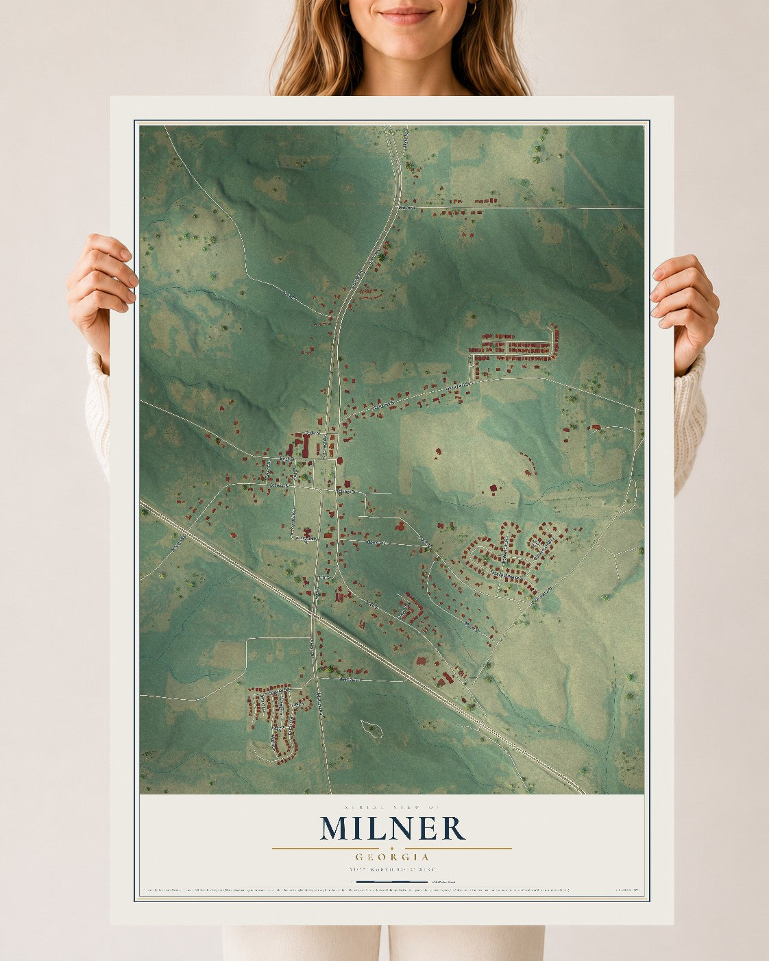 Milner, Georgia map print, 24" x 36" Archival Matte Print mockup