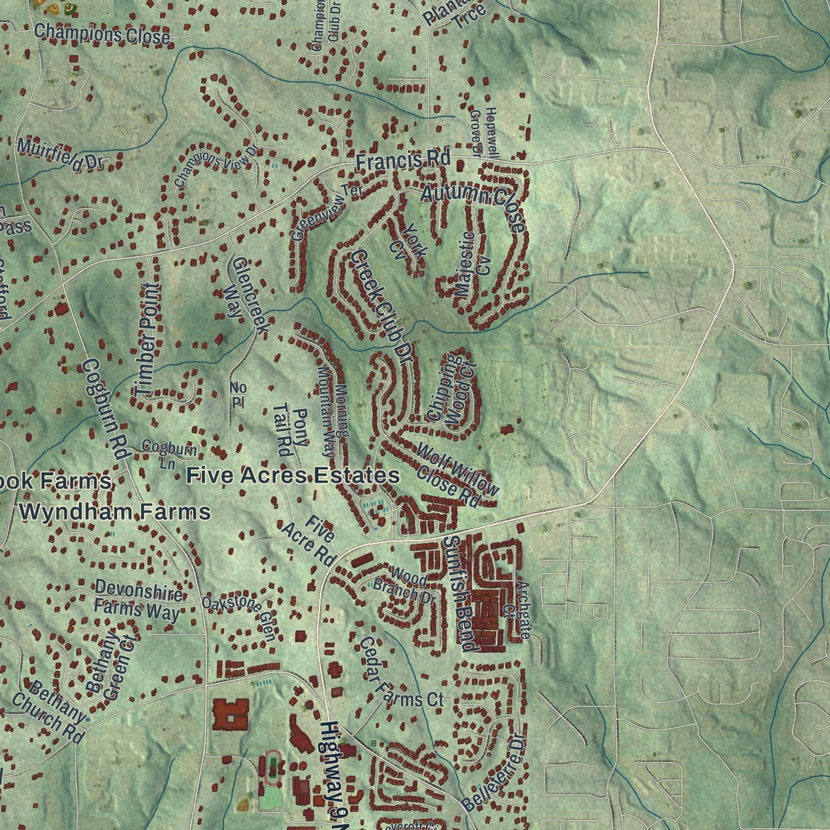 Close-up 1 of the Milton, Georgia map artwork