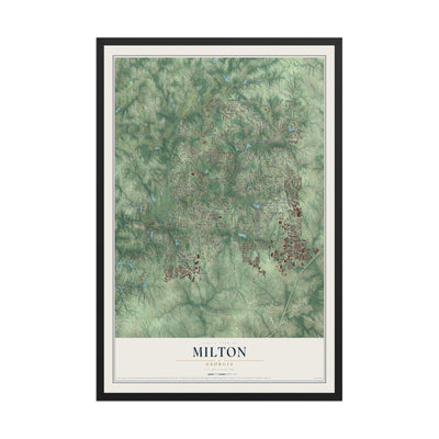 Milton, Georgia map print, 12" x 18" W/ Black Ayous Wood Frame mockup