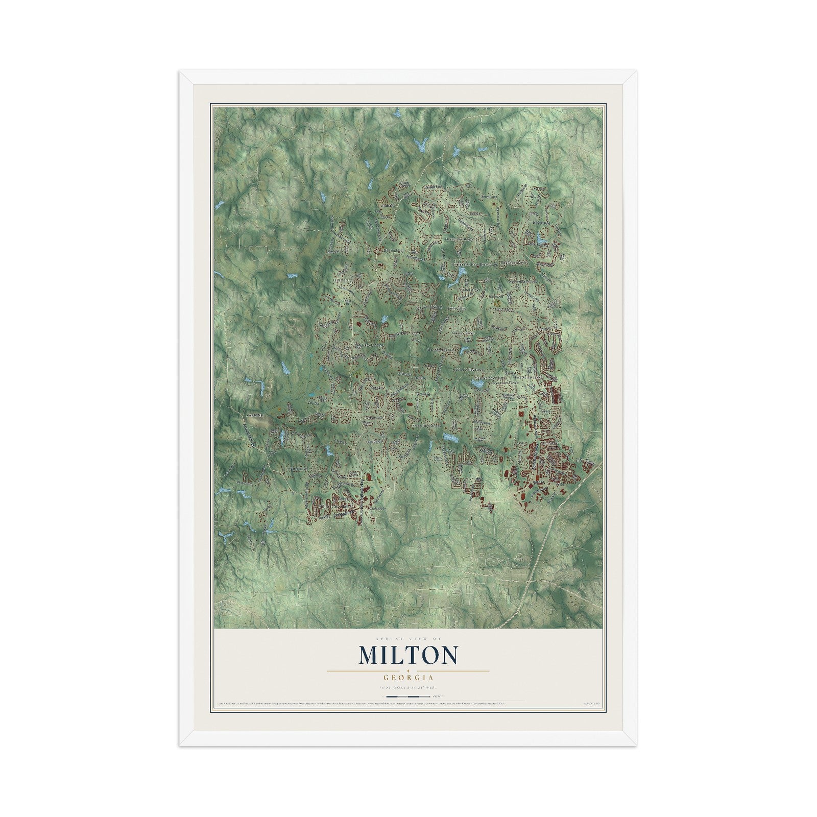 Milton, Georgia map print, 12" x 18" W/ White Ayous Wood Frame mockup