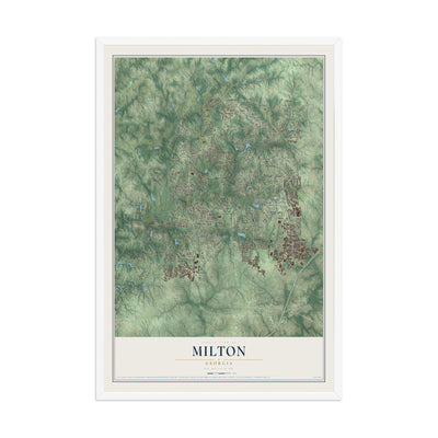 Milton, Georgia map print, 12" x 18" W/ White Ayous Wood Frame mockup