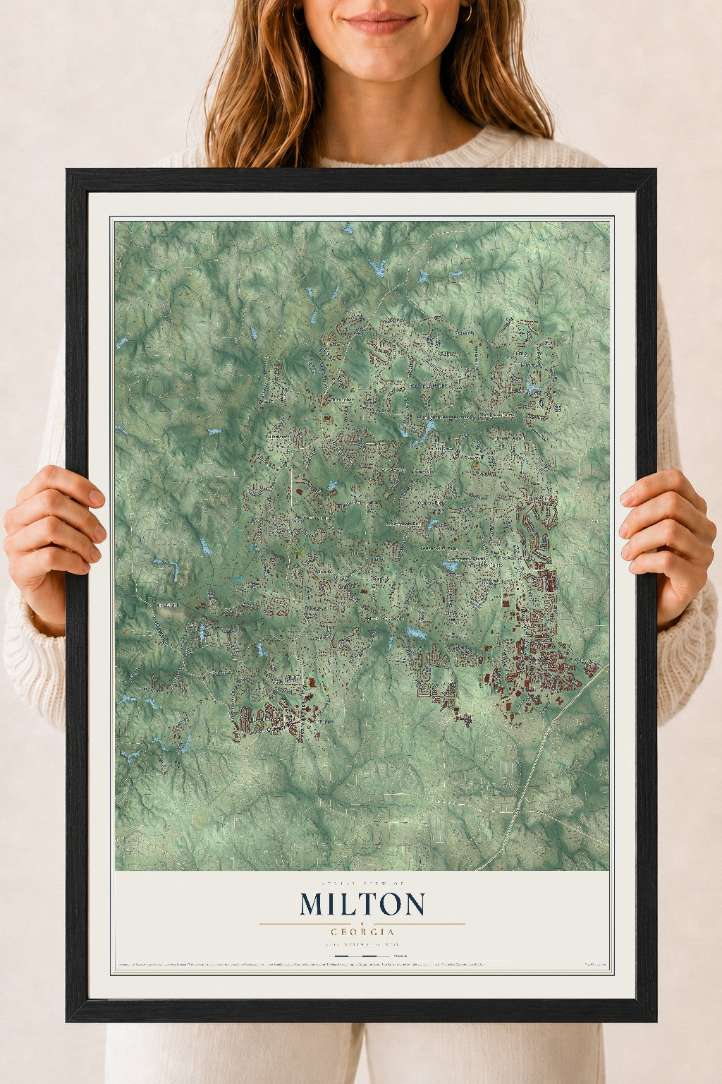 Milton, Georgia map print, 18" x 24" W/ Black Ayous Wood Frame mockup