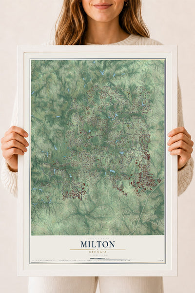 Milton, Georgia map print, 18" x 24" W/ White Ayous Wood Frame mockup