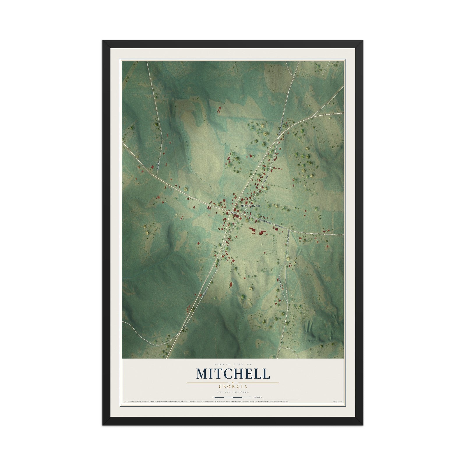 Mitchell, Georgia map print, 12" x 18" W/ Black Ayous Wood Frame mockup