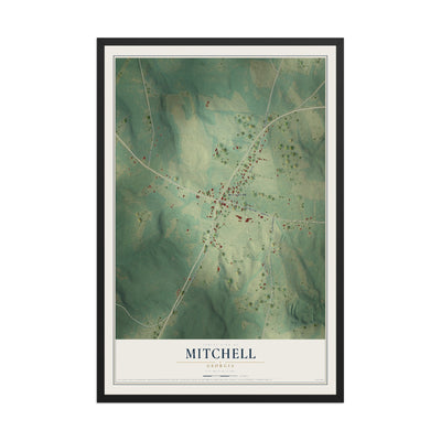 Mitchell, Georgia map print, 12" x 18" W/ Black Ayous Wood Frame mockup