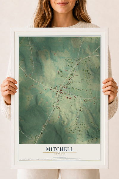 Mitchell, Georgia map print, 18" x 24" W/ White Ayous Wood Frame mockup
